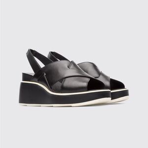 Camper Tropik Wedge Sandal Black/White US 7 ( EUR 37) like New Worn Twice